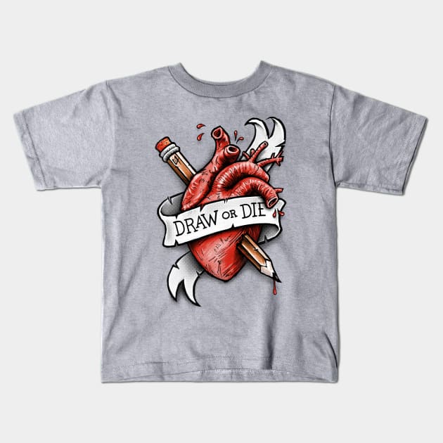 Draw or Die Kids T-Shirt by c0y0te7